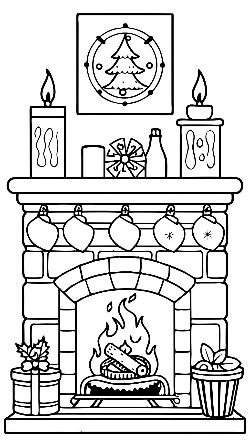 coloring page of a fireplace